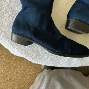 Zara | Shoes | Zara Navy Blue Faux Suede Over The Knee Boots  display picture 1